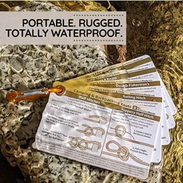 ReferenceReady Outdoor Knots - Waterproof Knot Tying Cards with Mini Carabiner - Includes 22 Rope Knots for Camping, Backpacking, and Scouting Scenarios
