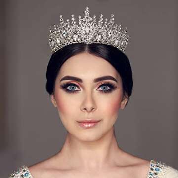AW BRIDAL Weeding Queen Crown for Women Rhinestone Wedding Tiaras for Bride Full Round Princess Tiar...