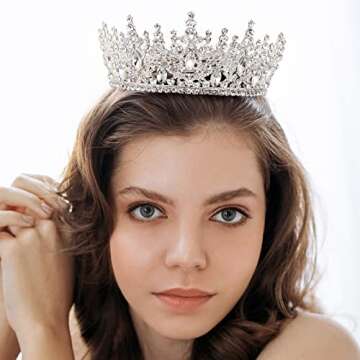 AW BRIDAL Weeding Queen Crown for Women Rhinestone Wedding Tiaras for Bride Full Round Princess Tiara Crown for Bride Birthday Crown Tiara for Girls (Silver)