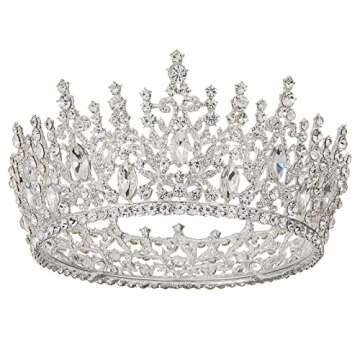 AW BRIDAL Weeding Queen Crown for Women Rhinestone Wedding Tiaras for Bride Full Round Princess Tiara Crown for Bride Birthday Crown Tiara for Girls (Silver)