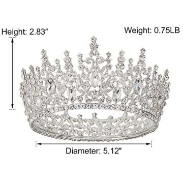 AW BRIDAL Weeding Queen Crown for Women Rhinestone Wedding Tiaras for Bride Full Round Princess Tiara Crown for Bride Birthday Crown Tiara for Girls (Silver)