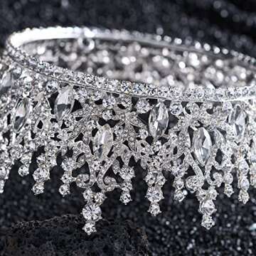 AW BRIDAL Weeding Queen Crown for Women Rhinestone Wedding Tiaras for Bride Full Round Princess Tiara Crown for Bride Birthday Crown Tiara for Girls (Silver)