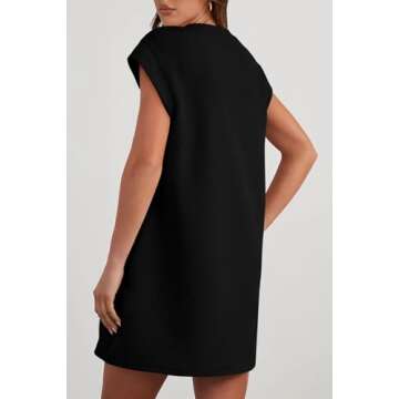 PRETTYGARDEN Women's Summer Short T Shirt Dress Cap Sleeve Crew Neck Casual Loose Basic Mini Dresses (Black,Large)