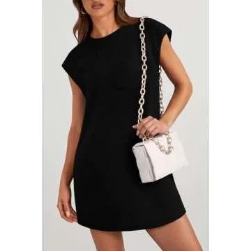 PRETTYGARDEN Women's Summer Short T Shirt Dress Cap Sleeve Crew Neck Casual Loose Basic Mini Dresses (Black,Large)