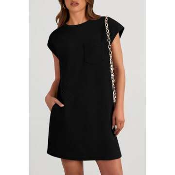 PRETTYGARDEN Women's Summer Short T Shirt Dress Cap Sleeve Crew Neck Casual Loose Basic Mini Dresses (Black,Large)