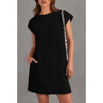 PRETTYGARDEN Women's Summer Short T Shirt Dress Cap Sleeve Crew Neck Casual Loose Basic Mini Dresses (Black,Large)