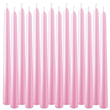 Set of 14 Pink Unscented Dripless Taper Candles- Clean Burning Smokeless Dinner Candles for Wedding ...