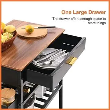 TOOLF Kitchen Island Cart with Drawer and Hooks