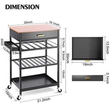TOOLF Kitchen Island Cart with Drawer and Hooks