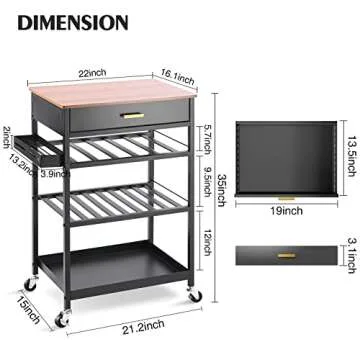 TOOLF Kitchen Island Cart with Drawer and Hooks