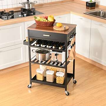 TOOLF Kitchen Island Cart with Drawer and Hooks