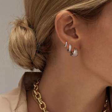 VIROMY Silver Hoop Earrings Set for Women Trendy, Lightweight Small Silver Hoop Earrings for Women C...