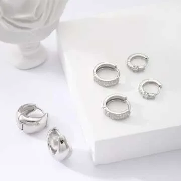 VIROMY Silver Hoop Earrings Set for Women Trendy, Lightweight Small Silver Hoop Earrings for Women Chunky Open Hoops Earrings for Women Jewelry Gifts for Women