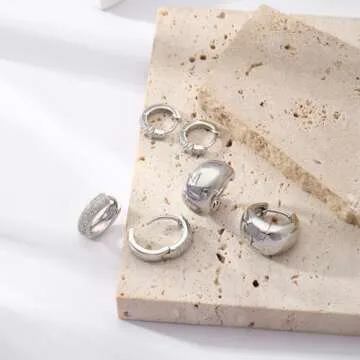 VIROMY Silver Hoop Earrings Set for Women Trendy, Lightweight Small Silver Hoop Earrings for Women Chunky Open Hoops Earrings for Women Jewelry Gifts for Women