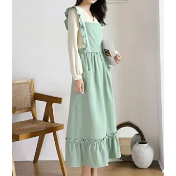 Stylish Pleated Cotton Apron for Cooking and Gardening