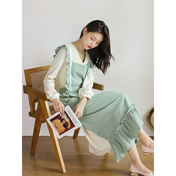 Stylish Pleated Cotton Apron for Cooking and Gardening