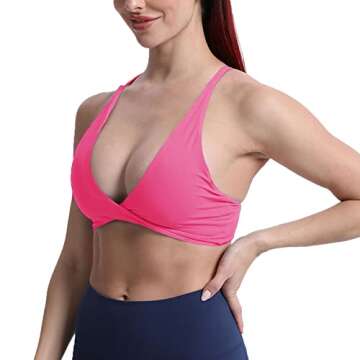 Aoxjox Women's Workout Sports Bras Fitness Backless Padded Sienna Low Impact Bra Yoga Crop Tank Top (Azalea Pink, Small)