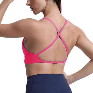Aoxjox Women's Workout Sports Bras Fitness Backless Padded Sienna Low Impact Bra Yoga Crop Tank Top (Azalea Pink, Small)