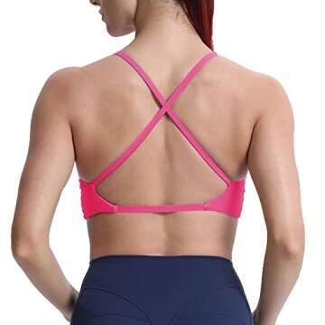 Aoxjox Women's Workout Sports Bras Fitness Backless Padded Sienna Low Impact Bra Yoga Crop Tank Top (Azalea Pink, Small)