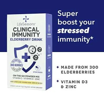 LifeSeasons Clinical Immunity - Elderberry Drink Mix - Protects & Fights for Healthy Immune Response - Immunity Booster - 3X Better Than Vitamin C - Serve Hot or Cold - Vitamin C + D + Zinc - (5 Pack)