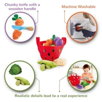 Hape Toddler Vegetable Basket |Soft Vegetable Shopping Basket, Toy Grocery Food Playset Includes Cabbage, Bean Pod, Carrot, and More