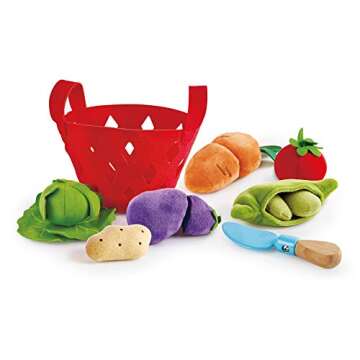 Hape Toddler Vegetable Basket |Soft Vegetable Shopping Basket, Toy Grocery Food Playset Includes Cabbage, Bean Pod, Carrot, and More