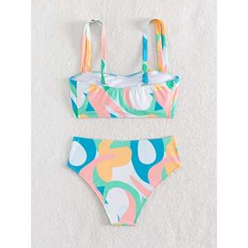 SHENHE Women's Two Piece High Waist Allover Print Swimsuit Bathing Suit Bikini Sets Multicolor S