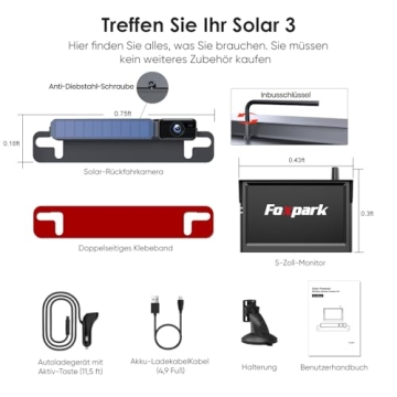 Solar Wireless Backup Camera with 5" 1080P Monitor