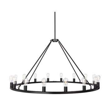 Black Wagon Wheel Chandelier - Modern Farmhouse Round Rustic Kitchen Lighting - Large Chandeliers fo...