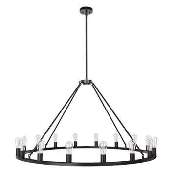 Black Wagon Wheel Chandelier - Modern Farmhouse Round Rustic Kitchen Lighting - Large Chandeliers for High Ceilings - 50" 16 Light Hanging Fixture