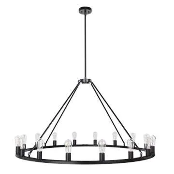 Black Wagon Wheel Chandelier - Modern Farmhouse Round Rustic Kitchen Lighting - Large Chandeliers for High Ceilings - 50" 16 Light Hanging Fixture