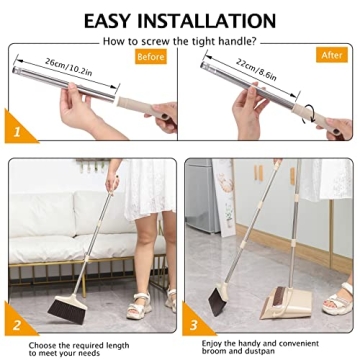 XXFLOWER Adjustable Broom and Dustpan Set for Easy Cleaning