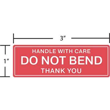 EPS Handle with Care - Do Not Bend - Thank You Shipping Stickers, 1"x3", 1000 Per Roll (1 Roll)