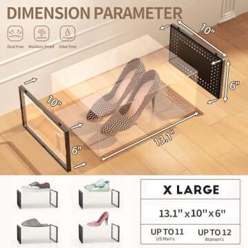 12 Pack X Large Shoe Organizer Storage Boxes for Closet, Modular Space Saving Shoe Boxes Clear Plastic Stackable Sneaker Containers Display Case with Lids, Black