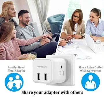 TESSAN Type E F Plug Adapter, France Germany Power Adapter with 2 USB 3 American Outlets, Schuko European Travel Plug Adaptor for US to Europe German Frence Iceland Spain Russia Poland EU