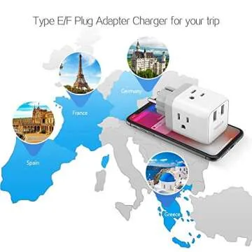 TESSAN Type E F Plug Adapter, France Germany Power Adapter with 2 USB 3 American Outlets, Schuko European Travel Plug Adaptor for US to Europe German Frence Iceland Spain Russia Poland EU