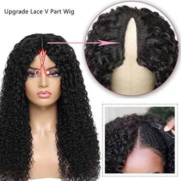 Curly V Part Wig - No Glue Needed, 18 Inch Human Hair