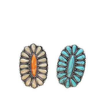 Fuqimanman2020 Western Turquoise Flower Lightning Bolt Adjustable Ring Natural Green Stone Thunder F...