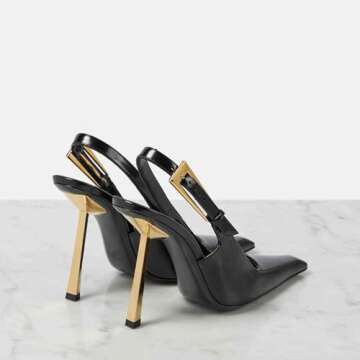 THESHY Women's Slingback Stiletto High Heels Square Toe Metal Buckle Pumps Backless Patent Leather Fashion Dress Shoes for Women Black