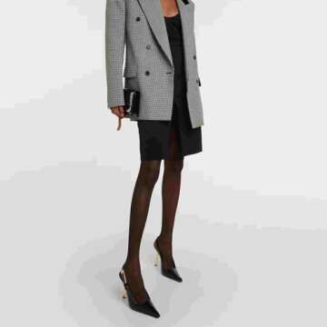 THESHY Women's Slingback Stiletto High Heels Square Toe Metal Buckle Pumps Backless Patent Leather Fashion Dress Shoes for Women Black