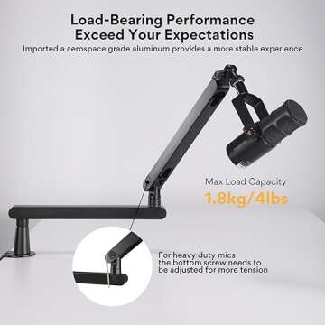 MAONO Microphone Arm, Mic Boom Arm with Cable Management Channels, Desk Clamp, Versatile Mounting, and Fully Adjustable, Heavy Duty Microphone Stand for Podcast (Low Profile (BA92 Black))