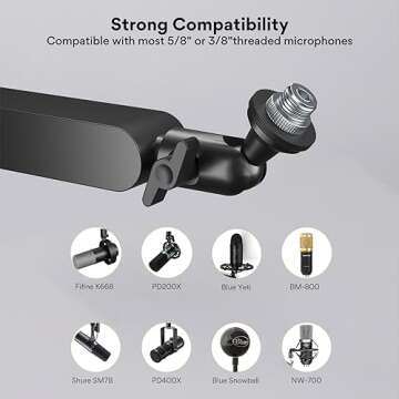 MAONO Microphone Arm, Mic Boom Arm with Cable Management Channels, Desk Clamp, Versatile Mounting, and Fully Adjustable, Heavy Duty Microphone Stand for Podcast (Low Profile (BA92 Black))