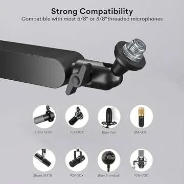 MAONO Microphone Arm, Mic Boom Arm with Cable Management Channels, Desk Clamp, Versatile Mounting, and Fully Adjustable, Heavy Duty Microphone Stand for Podcast (Low Profile (BA92 Black))