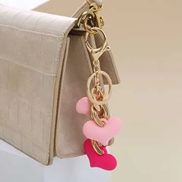 Yrrue Accessories Keychains for Women's Bags - Colorful Sweet Heart Pendants Car Keychains Cute Shapes Accessories for Women (Keychain-A-pink)