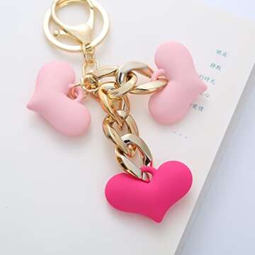 Yrrue Accessories Keychains for Women's Bags - Colorful Sweet Heart Pendants Car Keychains Cute Shapes Accessories for Women (Keychain-A-pink)