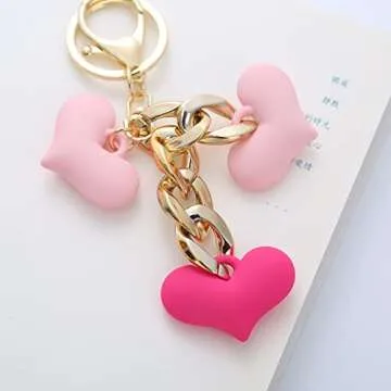 Yrrue Accessories Keychains for Women's Bags - Colorful Sweet Heart Pendants Car Keychains Cute Shapes Accessories for Women (Keychain-A-pink)