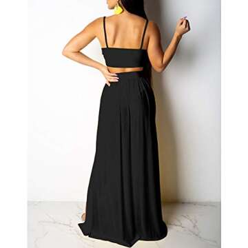 Rela Bota Women's Sexy Summer 2 Piece Maxi Chiffon Dress Crop Top Skirt Set Beachwear Black S