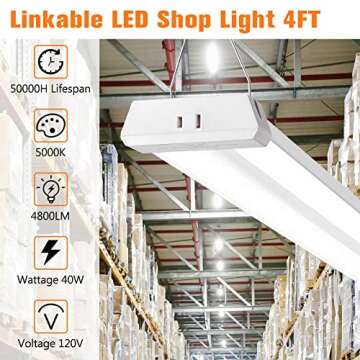 OOOLED 4FT Linkable 42W 4800LM 5000K LED Ceiling Lights for Garages, Pull Chain ON/Off, Linear Work ...