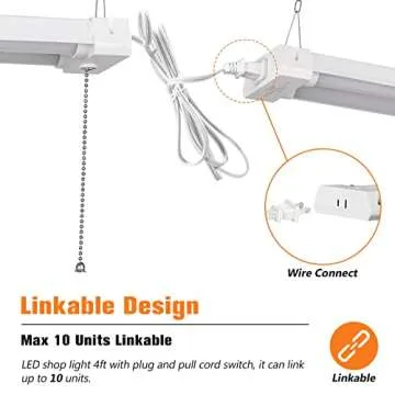 OOOLED 4FT Linkable 42W 4800LM 5000K LED Ceiling Lights for Garages, Pull Chain ON/Off, Linear Work Light Fixture with Plug, 2 Pack