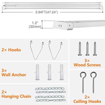 OOOLED 4FT Linkable 42W 4800LM 5000K LED Ceiling Lights for Garages, Pull Chain ON/Off, Linear Work Light Fixture with Plug, 2 Pack